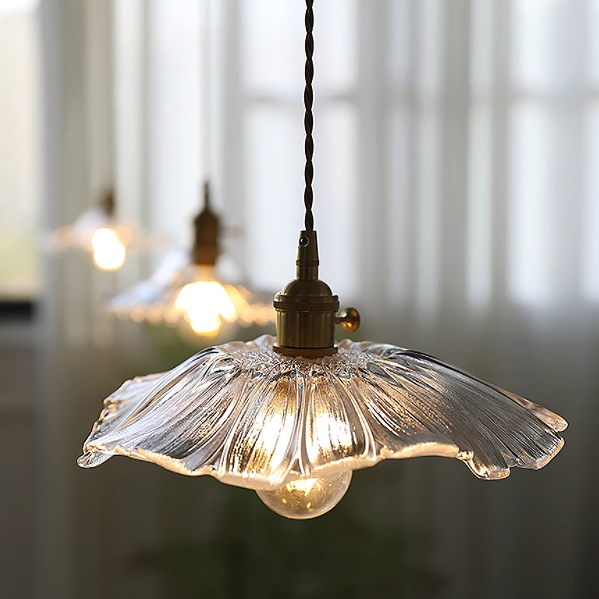Hanging Ceiling Fixture with Floral Glass Shade 11 in x 5 in for Dining Areas Kitchen Islands Breakfast Nooks Pink Clear Green Finish Adjust | Thomler