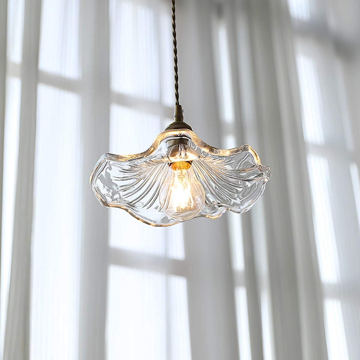 Hanging Ceiling Fixture with Floral Glass Shade 11 in x 5 in for Dining Areas Kitchen Islands Breakfast Nooks Pink Clear Green Finish Adjust | Thomler