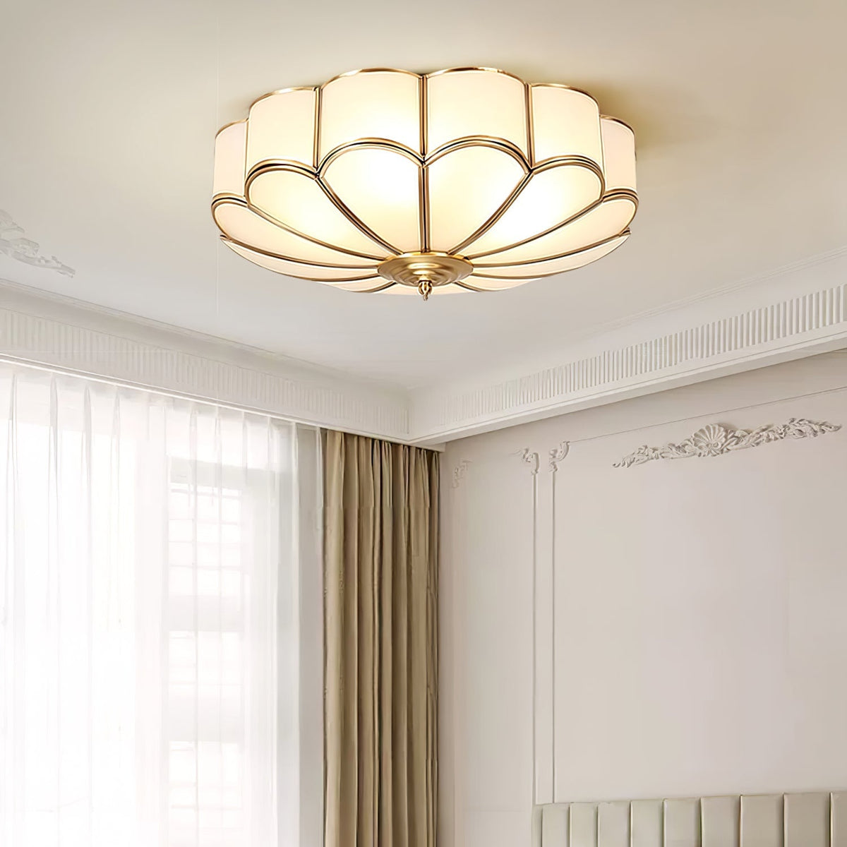 Lámpara de techo de latón de montaje empotrado con vidrio esmerilado de varios brazos para dormitorio, estudio, sala de estar, iluminación de acento interior moderna semiempotrada para el hogar