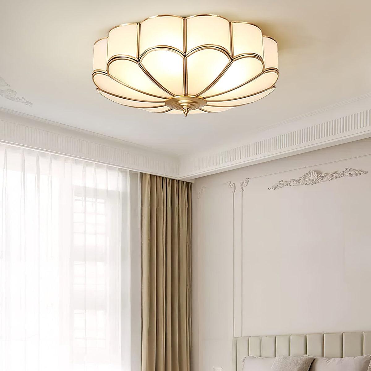 Lámpara de techo de latón de montaje empotrado con vidrio esmerilado de varios brazos para dormitorio, estudio, sala de estar, iluminación de acento interior moderna semiempotrada para el hogar