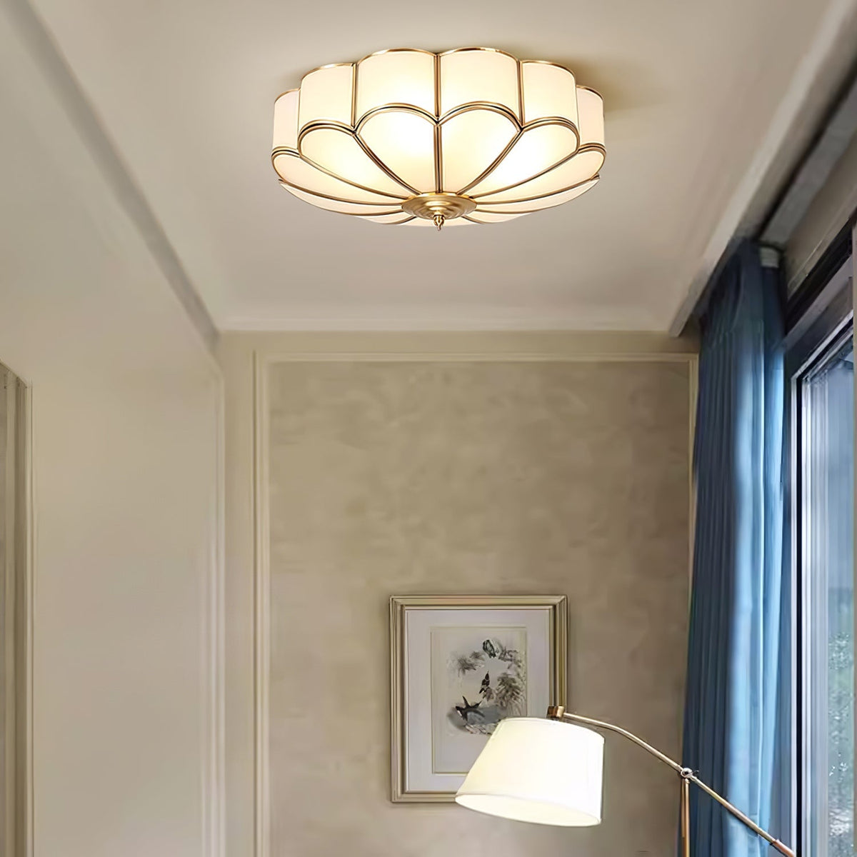 Lámpara de techo de latón de montaje empotrado con vidrio esmerilado de varios brazos para dormitorio, estudio, sala de estar, iluminación de acento interior moderna semiempotrada para el hogar