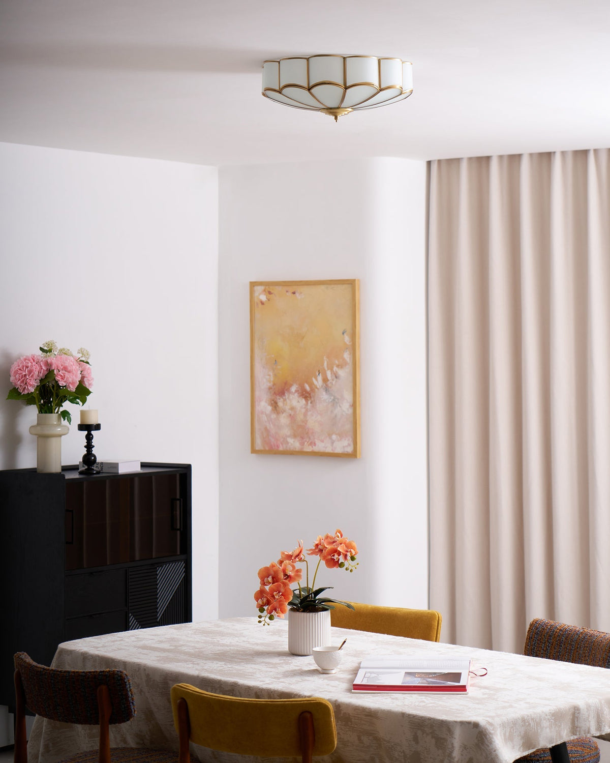 Lámpara de techo de latón de montaje empotrado con vidrio esmerilado de varios brazos para dormitorio, estudio, sala de estar, iluminación de acento interior moderna semiempotrada para el hogar