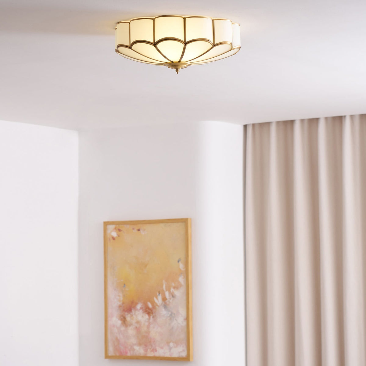 Lámpara de techo de latón de montaje empotrado con vidrio esmerilado de varios brazos para dormitorio, estudio, sala de estar, iluminación de acento interior moderna semiempotrada para el hogar