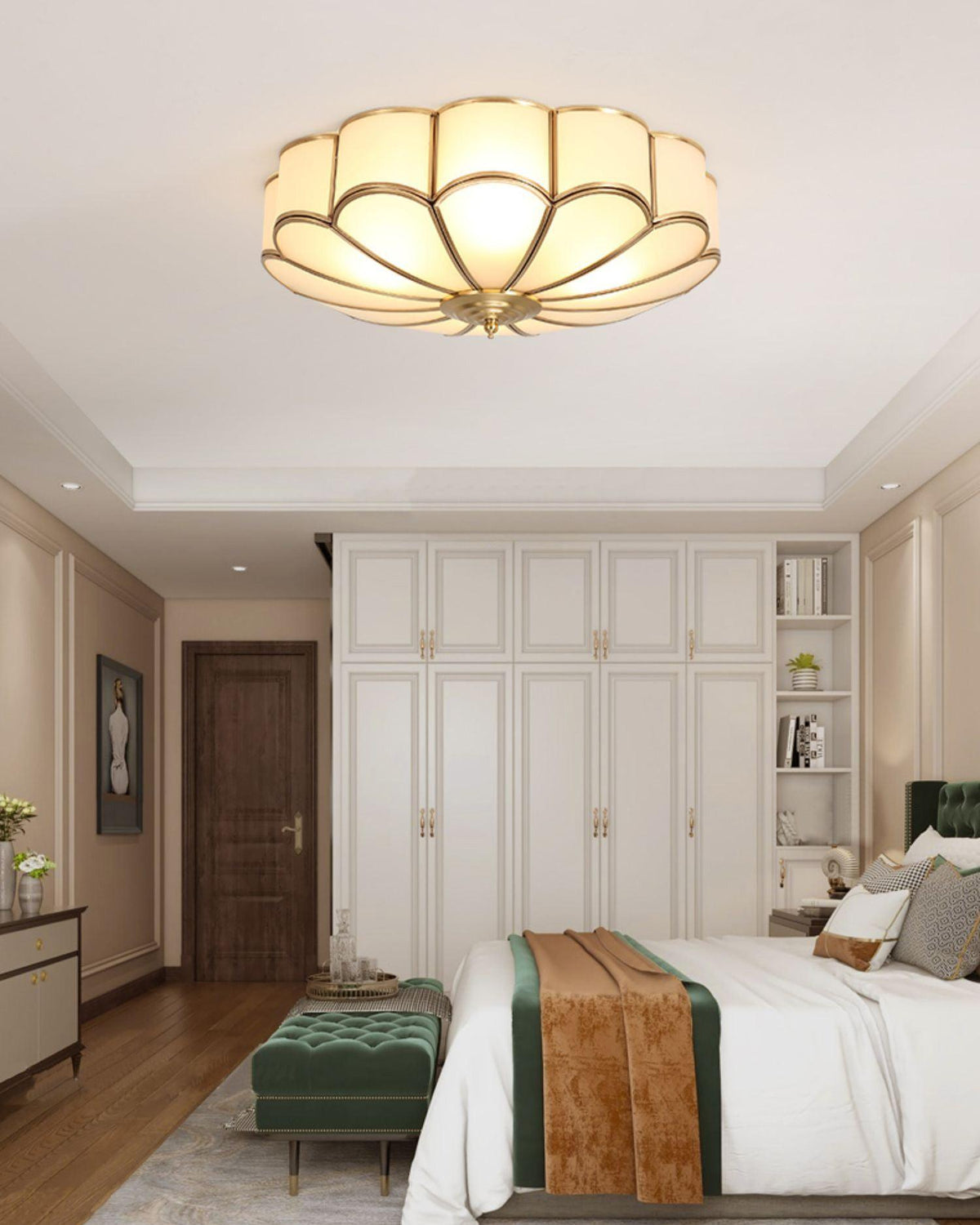 Lámpara de techo de latón de montaje empotrado con vidrio esmerilado de varios brazos para dormitorio, estudio, sala de estar, iluminación de acento interior moderna semiempotrada para el hogar