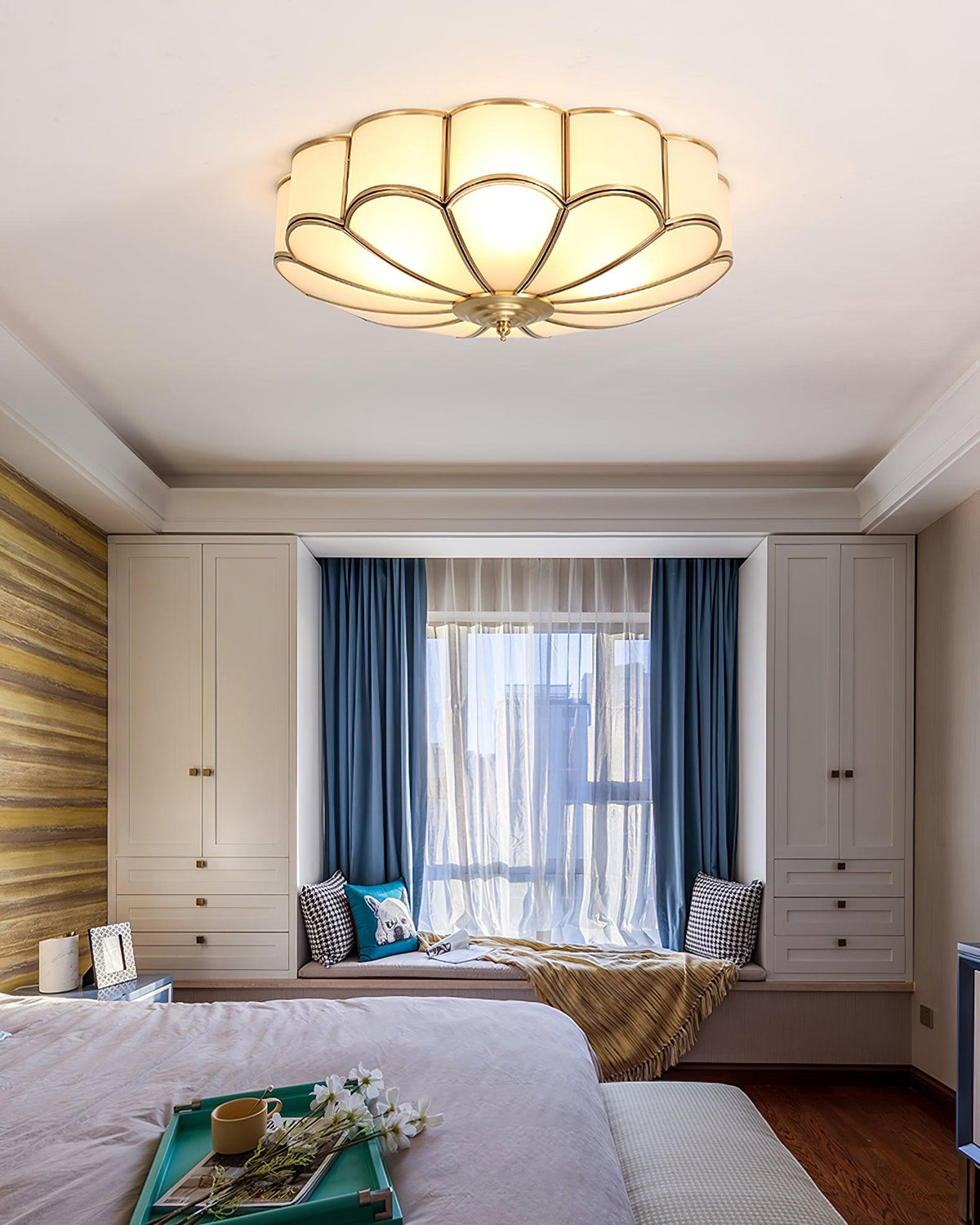 Lámpara de techo de latón de montaje empotrado con vidrio esmerilado de varios brazos para dormitorio, estudio, sala de estar, iluminación de acento interior moderna semiempotrada para el hogar