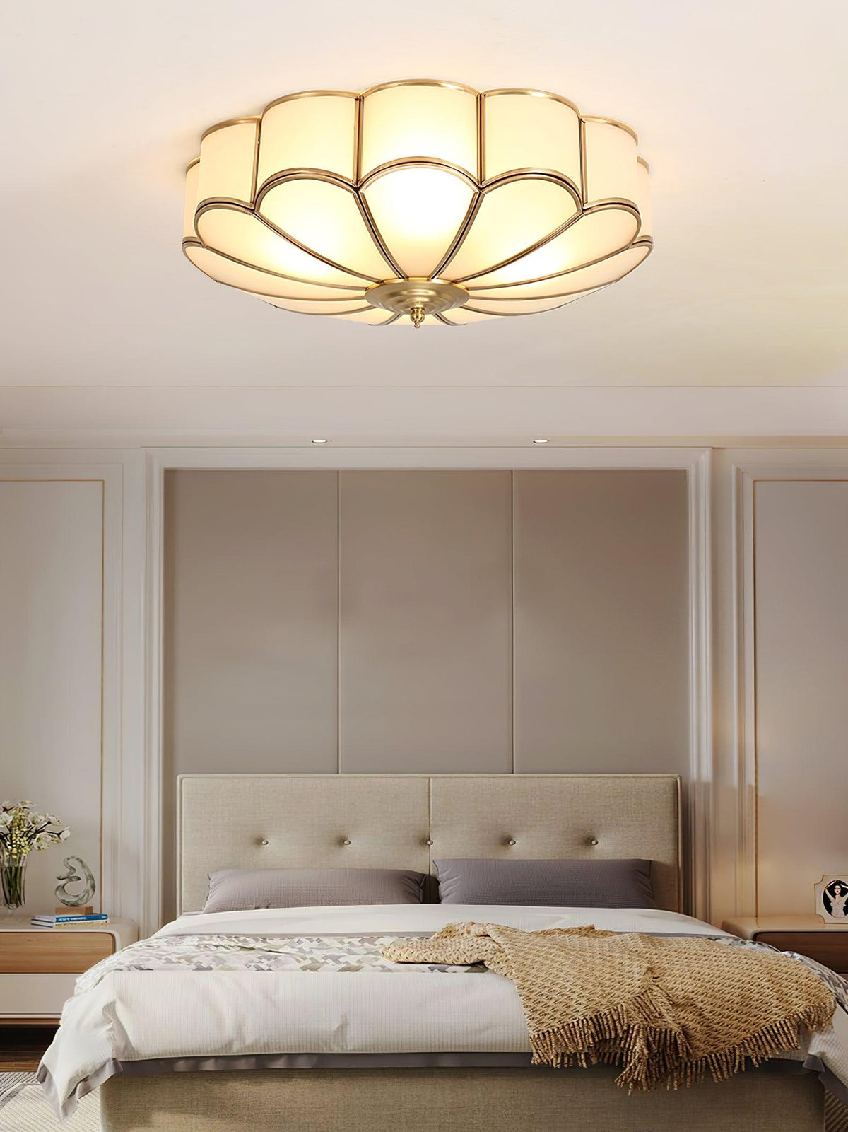 Lámpara de techo de latón de montaje empotrado con vidrio esmerilado de varios brazos para dormitorio, estudio, sala de estar, iluminación de acento interior moderna semiempotrada para el hogar