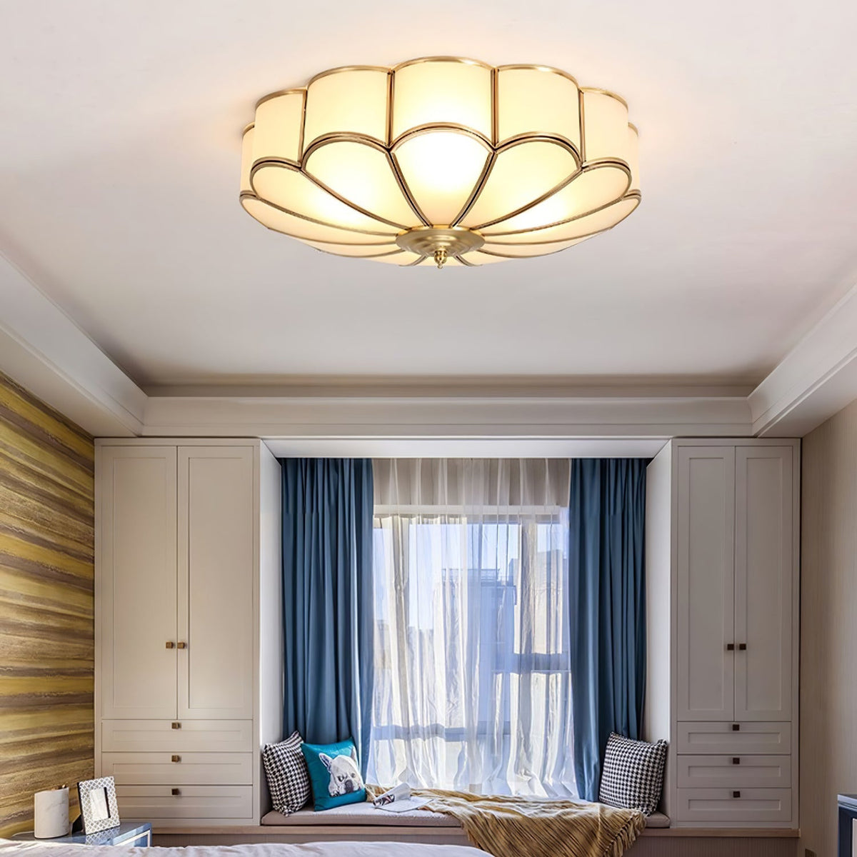 Lámpara de techo de latón de montaje empotrado con vidrio esmerilado de varios brazos para dormitorio, estudio, sala de estar, iluminación de acento interior moderna semiempotrada para el hogar