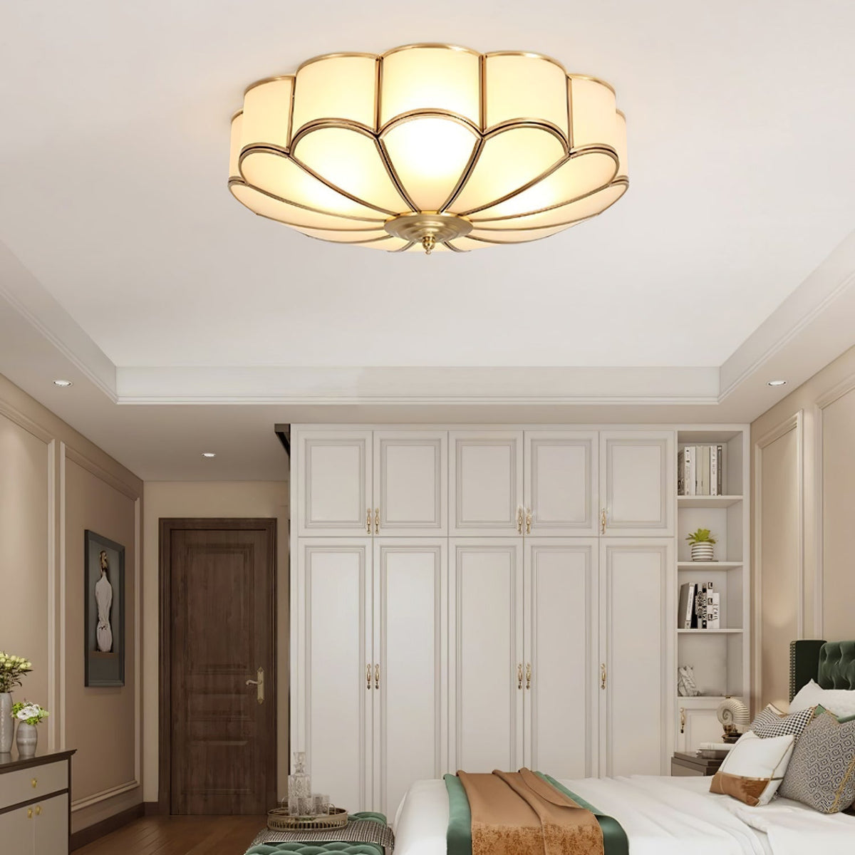 Lámpara de techo de latón de montaje empotrado con vidrio esmerilado de varios brazos para dormitorio, estudio, sala de estar, iluminación de acento interior moderna semiempotrada para el hogar
