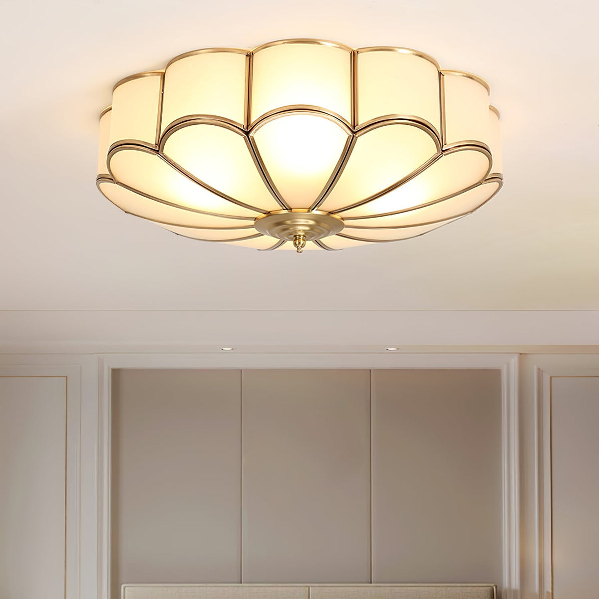 Lámpara de techo de latón de montaje empotrado con vidrio esmerilado de varios brazos para dormitorio, estudio, sala de estar, iluminación de acento interior moderna semiempotrada para el hogar