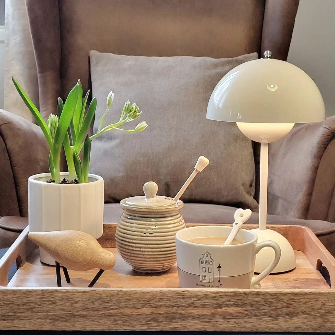 Rechargeable LED Touch Lamp Metal Cordless Mini Nightstand Light Tri-Color Modes USB Charging Port 6.3 in Round Portable for Bedroom Office | Thomler
