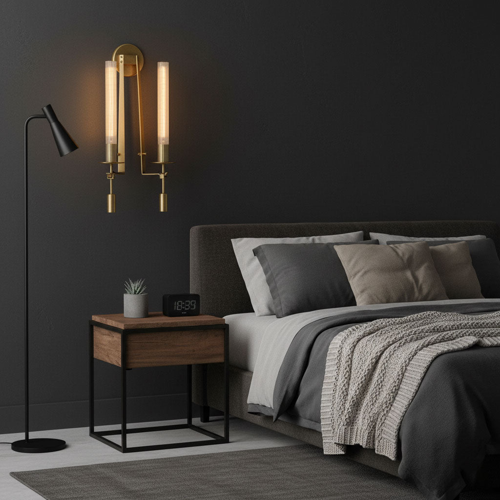 Wandlamp 28 inch Helderglazen buizen Metalen frame E26-fitting voor gangen, slaapkamers, woonkamers, entrees, hedendaags industrieel | Thomler