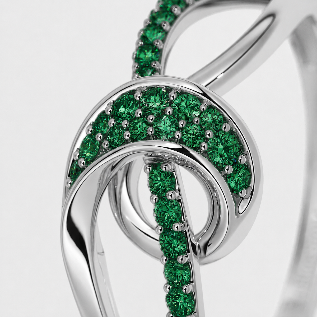 Emerald Green CZ Abstract Swirl Silver-Tone Ring for Women