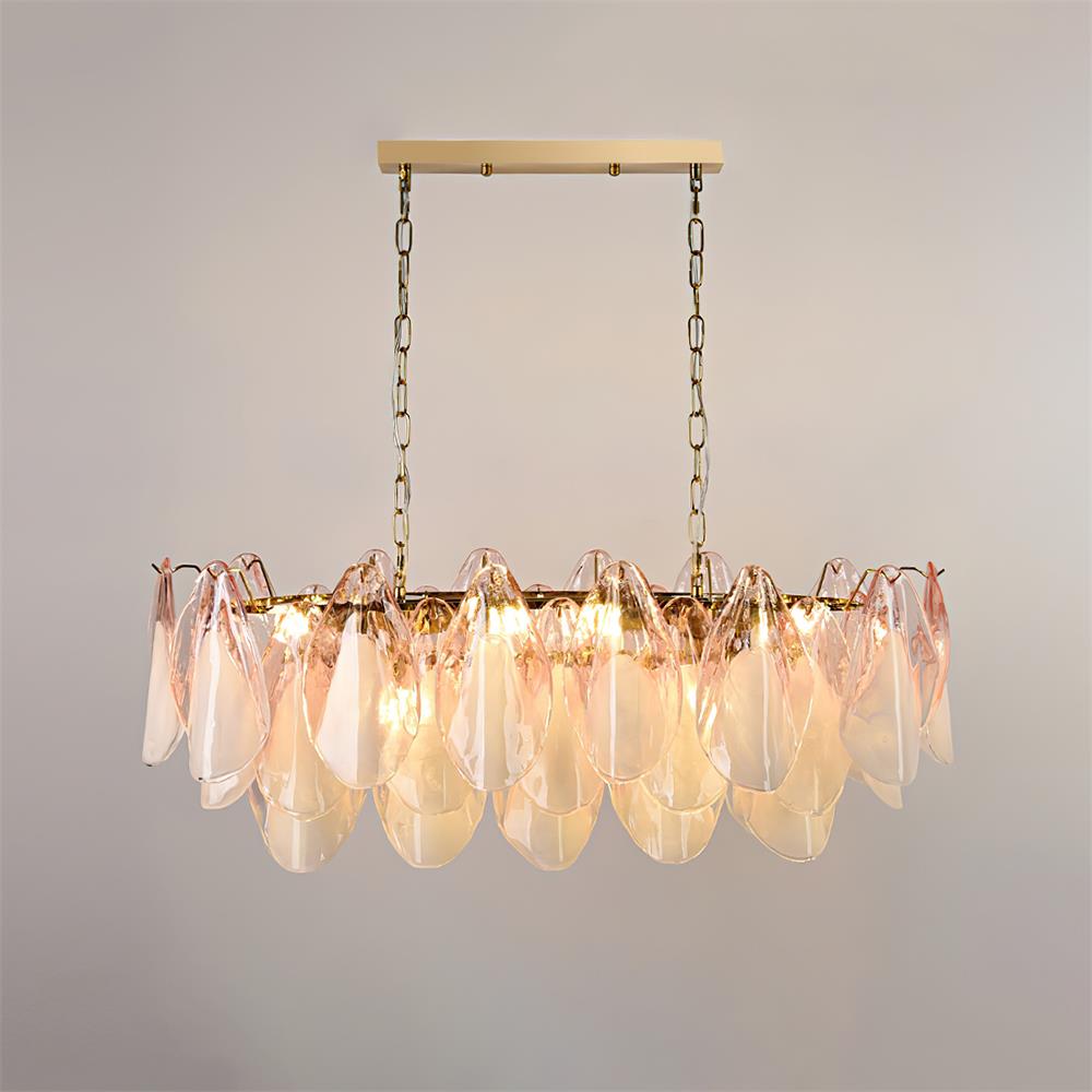Tiered Glass Petal Ceiling Light Gold Metal Frame for Dining Rooms Living Rooms Foyers Adjustable 20-39 Inch Multi-Level Ambient Fixture | Thomler