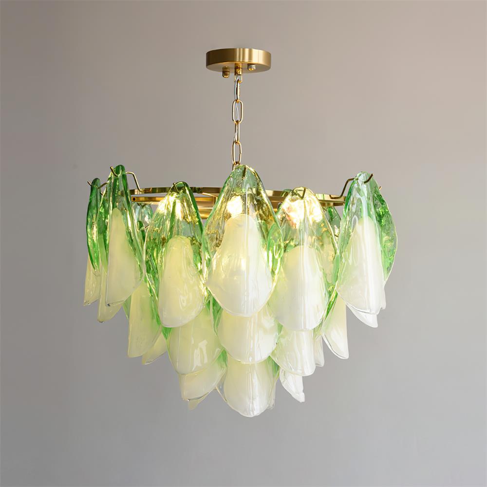 Tiered Glass Petal Ceiling Light Gold Metal Frame for Dining Rooms Living Rooms Foyers Adjustable 20-39 Inch Multi-Level Ambient Fixture | Thomler
