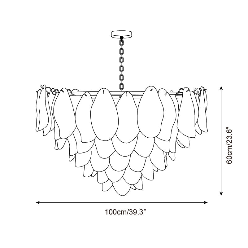 Tiered Glass Petal Ceiling Light Gold Metal Frame for Dining Rooms Living Rooms Foyers Adjustable 20-39 Inch Multi-Level Ambient Fixture | Thomler