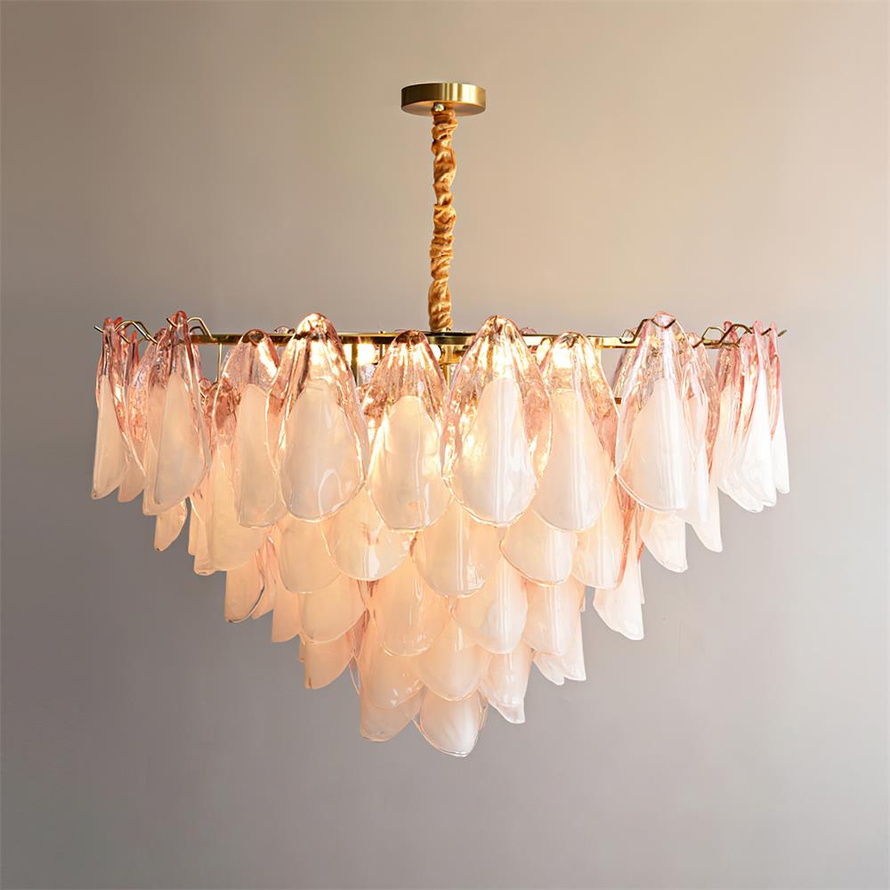 Tiered Glass Petal Ceiling Light Gold Metal Frame for Dining Rooms Living Rooms Foyers Adjustable 20-39 Inch Multi-Level Ambient Fixture | Thomler