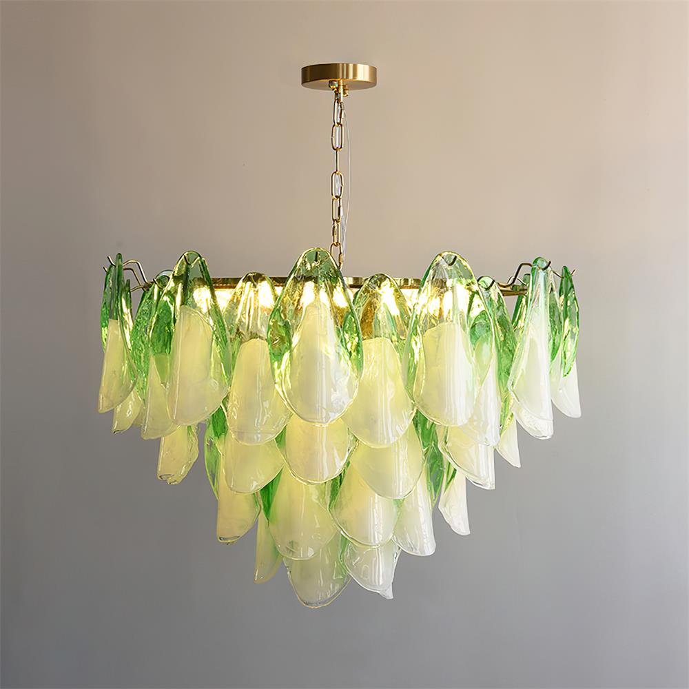 Tiered Glass Petal Ceiling Light Gold Metal Frame for Dining Rooms Living Rooms Foyers Adjustable 20-39 Inch Multi-Level Ambient Fixture | Thomler