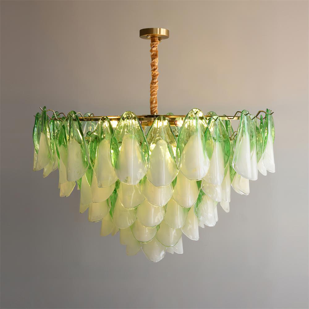 Tiered Glass Petal Ceiling Light Gold Metal Frame for Dining Rooms Living Rooms Foyers Adjustable 20-39 Inch Multi-Level Ambient Fixture | Thomler