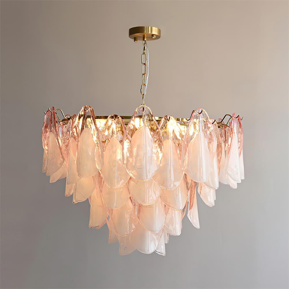 Tiered Glass Petal Ceiling Light Gold Metal Frame for Dining Rooms Living Rooms Foyers Adjustable 20-39 Inch Multi-Level Ambient Fixture | Thomler