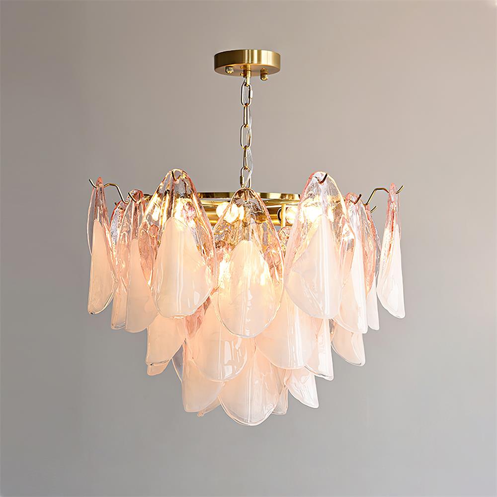 Tiered Glass Petal Ceiling Light Gold Metal Frame for Dining Rooms Living Rooms Foyers Adjustable 20-39 Inch Multi-Level Ambient Fixture | Thomler