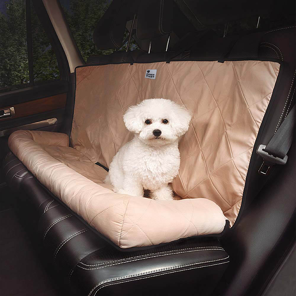 Padded Pet Car Seat Cover Protector with Bolsters for Back Seat – Quilted Waterproof Auto Bench Liner for Dogs & Cats