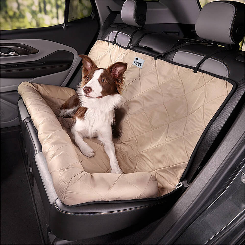 Padded Pet Car Seat Cover Protector with Bolsters for Back Seat – Quilted Waterproof Auto Bench Liner for Dogs & Cats