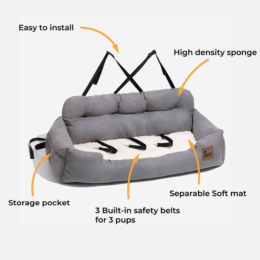 Funda de asiento de coche para perros – Hamaca de viaje acolchada para perros medianos y grandes con correas de seguridad y bolsillos de almacenamiento