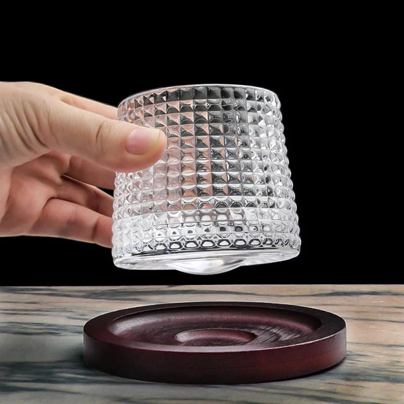 Rotating Crystal Tumbler Set Lead-Free 6.3 in Tall Rocks Glass for Scotch Bourbon Cocktails Home Bar Glassware Unique Swirl Base Design Gift | Thomler