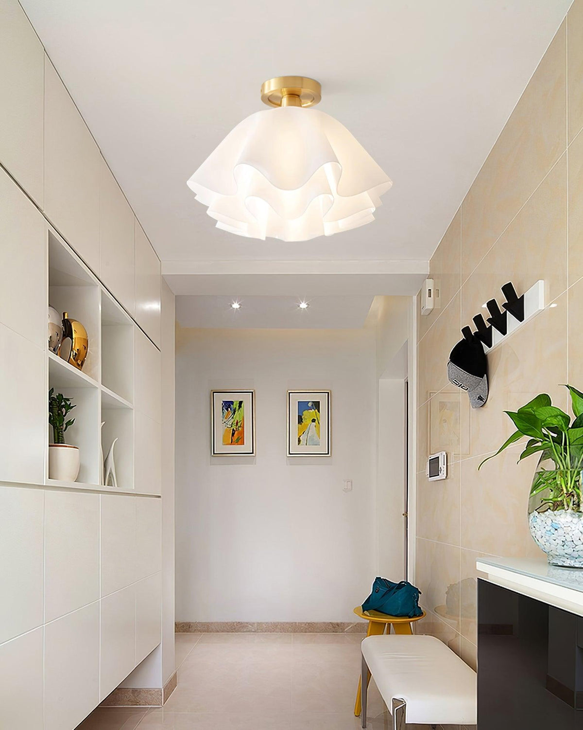 Flush Mount Acrylic Folded Ceiling Light 12 in White for Bedroom Living Room Hallway Modern E27 LED Fixture Home Decor Overhead Lighting | Thomler