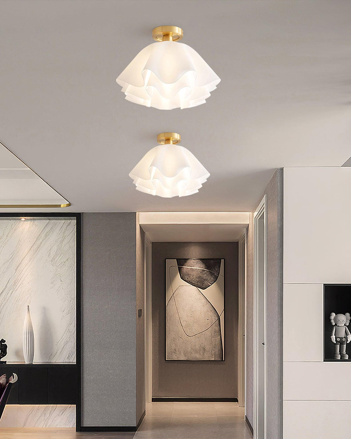 Flush Mount Acrylic Folded Ceiling Light 12 in White for Bedroom Living Room Hallway Modern E27 LED Fixture Home Decor Overhead Lighting | Thomler