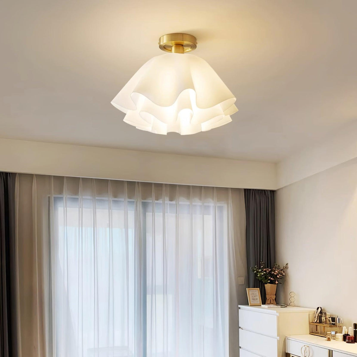 Flush Mount Overhead Light with Ribbed Polymer Shade and Metal Frame for Bedrooms, Hallways, Bathrooms | Home Lighting Fixture Dimmable Comp | Thomler
