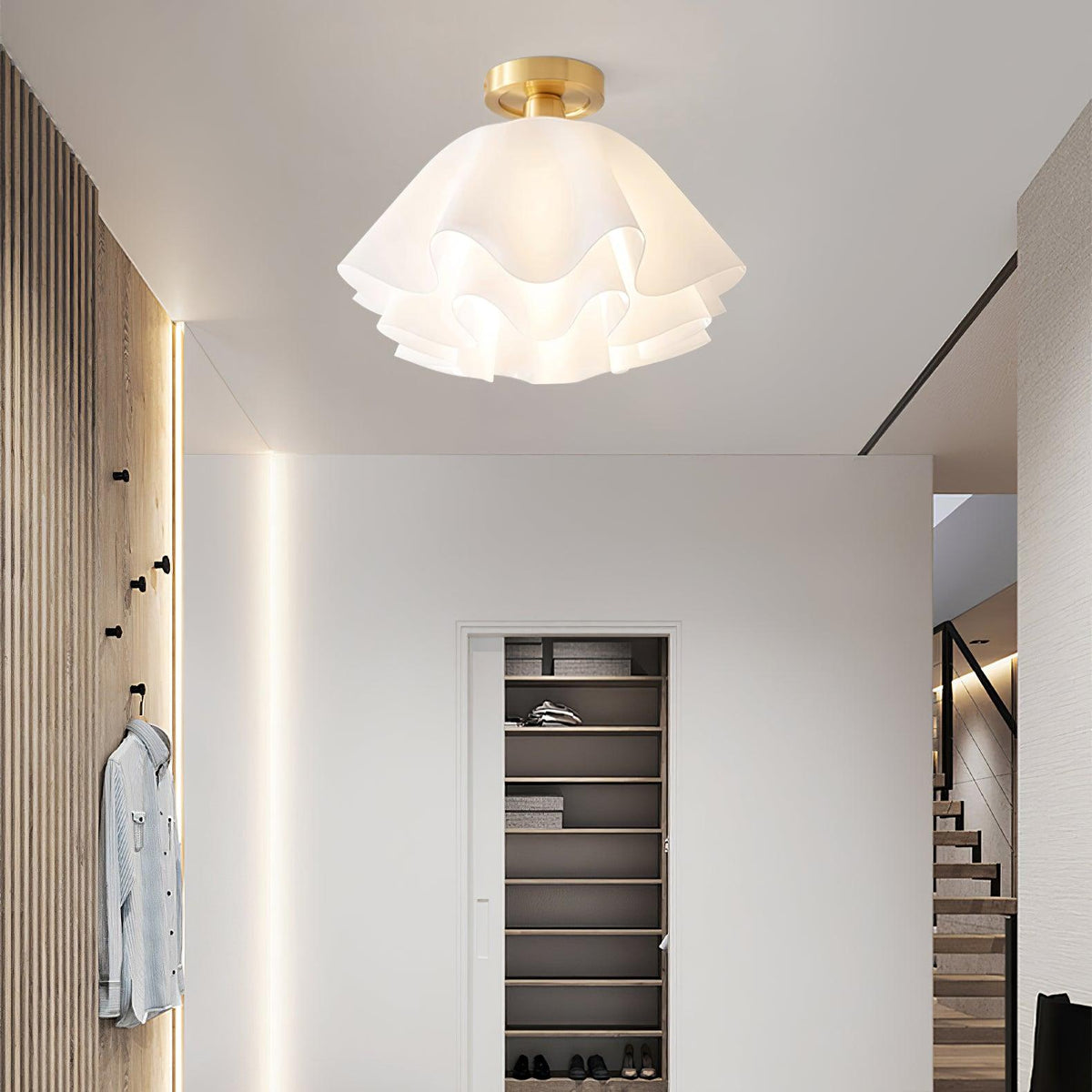 Flush Mount Overhead Light with Ribbed Polymer Shade and Metal Frame for Bedrooms, Hallways, Bathrooms | Home Lighting Fixture Dimmable Comp | Thomler