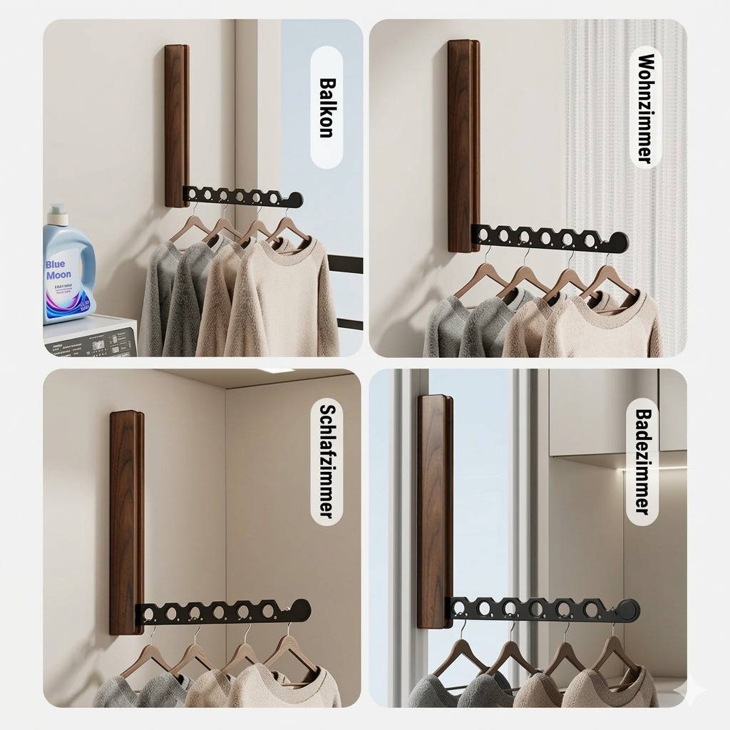Wall-Mounted Folding Clothes Rack in Wood for Bedrooms, Entryways & Small Spaces | Space-Saving Garment Hanger with Easy Install | Thomler