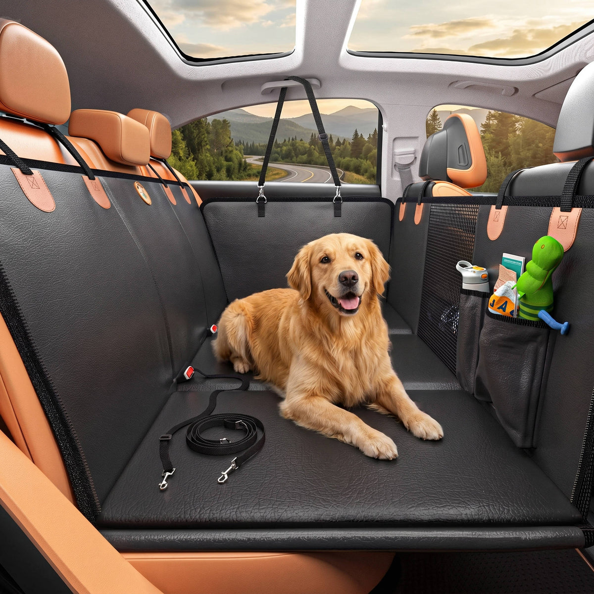 Extensor de asiento trasero para perros grandes con base rígida, funda de asiento de coche impermeable, antiarañazos, resistente, soporte de 400 libras, fácil de limpiar