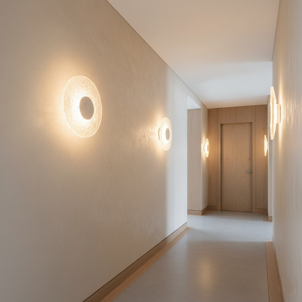 Circular Stone-Effect LED Sconce 12-Inch Diameter Flush-Mount Fixture for Hallways Bedrooms Living Rooms Modern Minimalist Design with Adjus | Thomler