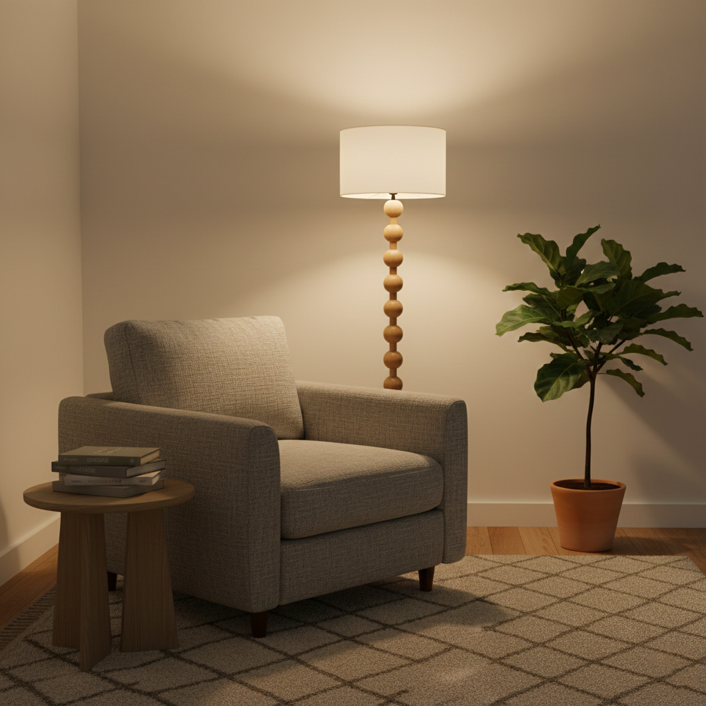 Tall Standing Lamp with White Shade 63 Inches Natural Wood Base Dimmable Accent Light for Bedroom Living Room Corner Reading Nook Modern Dec | Thomler