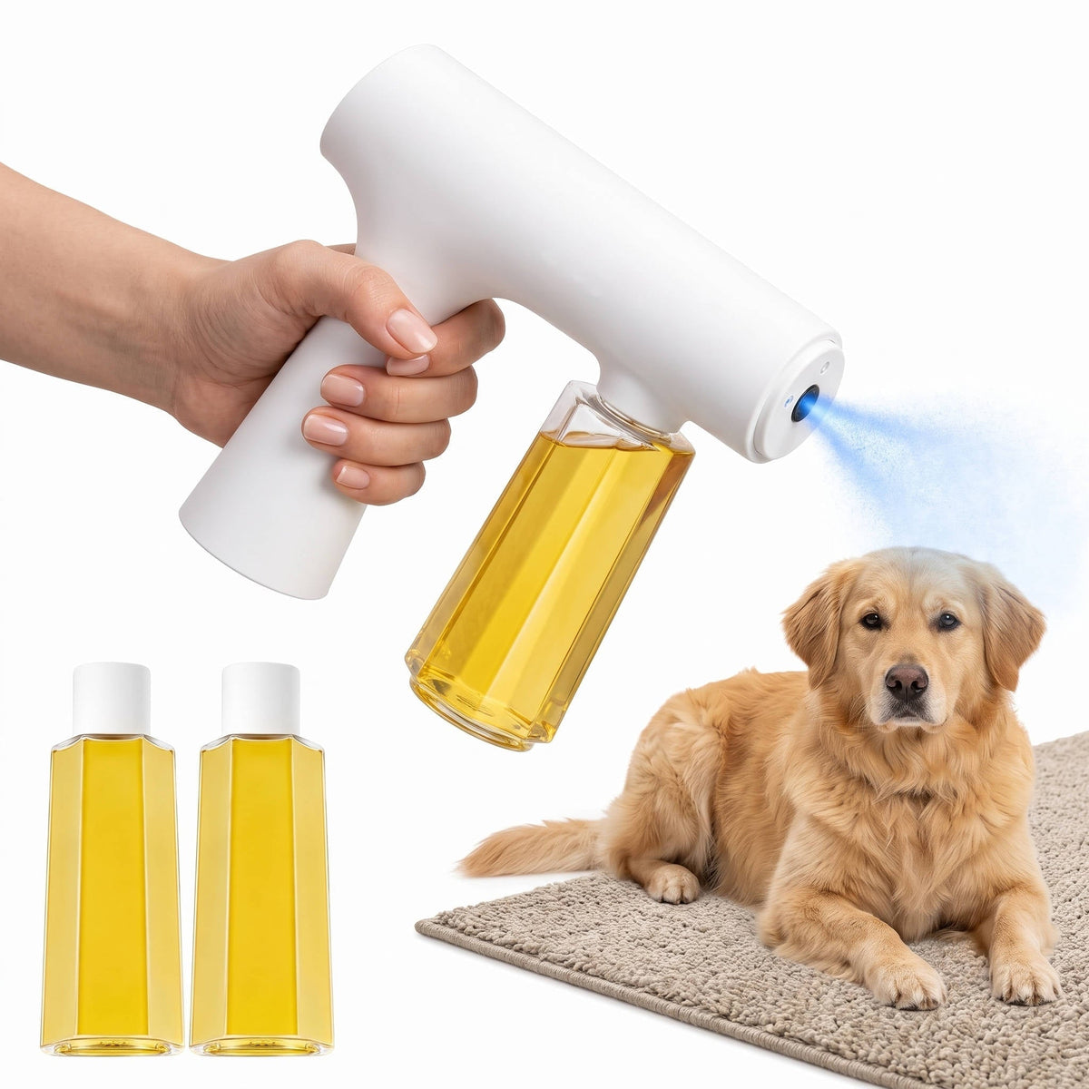 Desodorizante de luz azul, kit de spray eliminador de olores con nanotecnología para orina de perro y gato, caja de arena, alfombras y tejidos