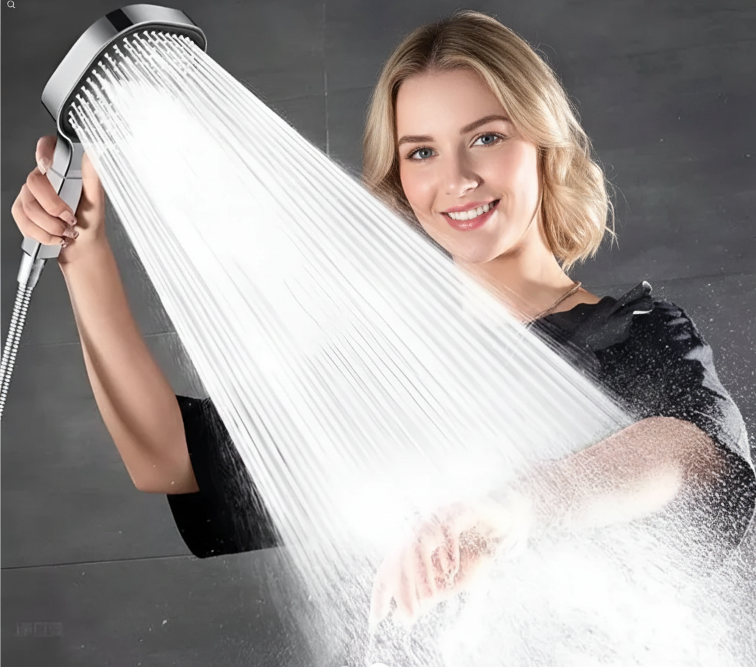 Gefilterte Handbrause mit druckerhöhender Technologie für schwachen Wasserdruck – mehrere Strahlarten, universell passend, werkzeuglose Montage für M | Thomler