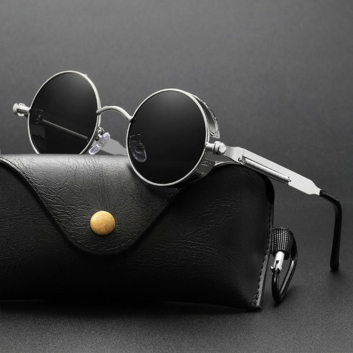 Vintage Round Sunglasses Polarized UV400 Protection Metal Frame Gothic Industrial Design for Men Women Everyday Outdoor | Thomler