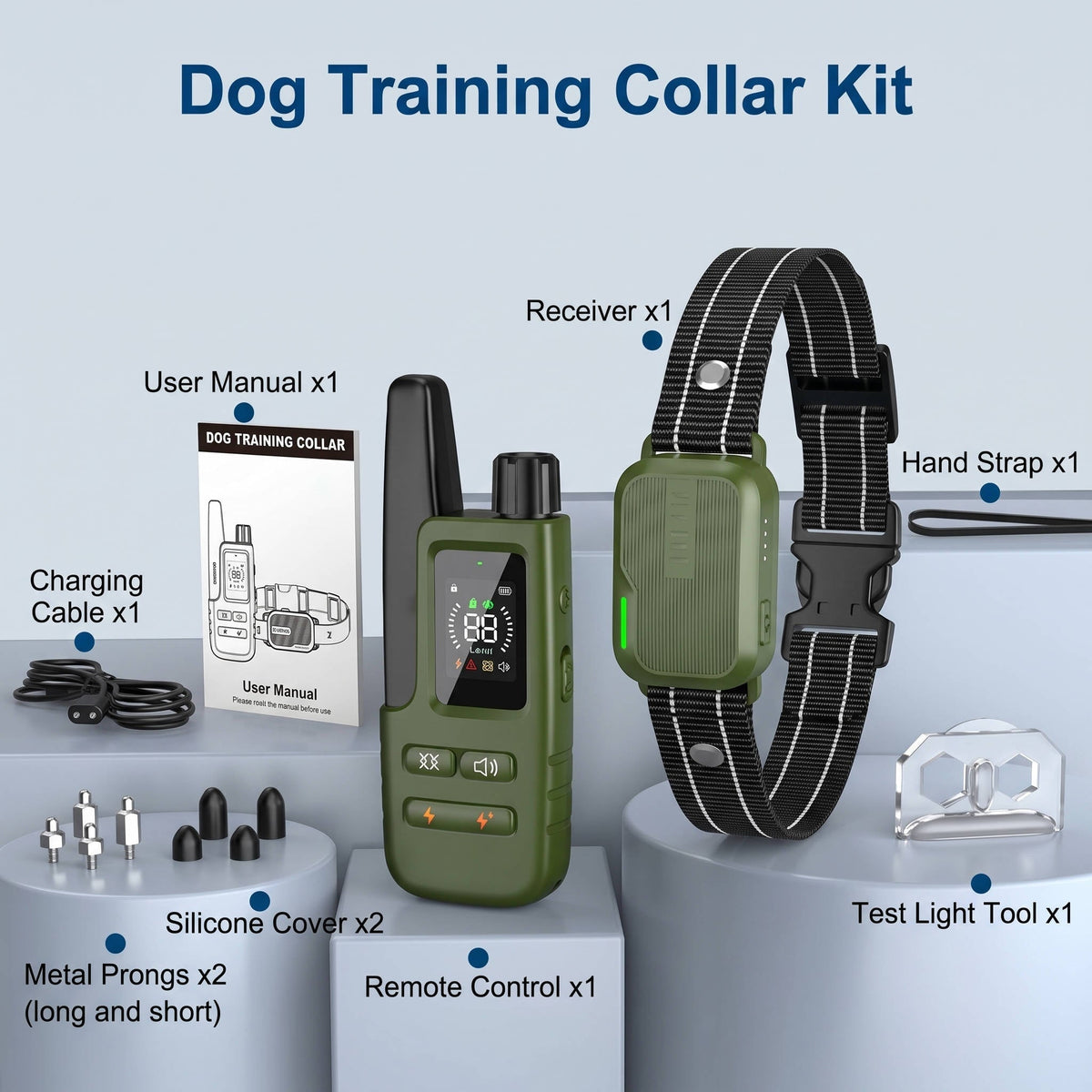Hundetrainingshalsband mit Fernbedienung, 1000m Reichweite, verstellbares Halsband für Hunde von 4,5 bis 54 kg