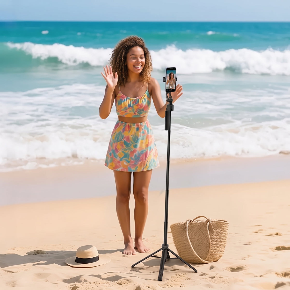 Auto-Face-Tracking-Stativ, 360° drehbarer Selfie-Stick mit Fernbedienung für iPhone, Android, Kamera & GoPro
