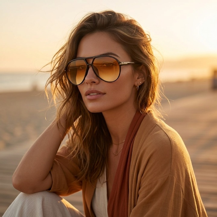 Oversized Aviator Sunglasses UV400 Protection Retro Square Frame Women Men Unisex 70s Vintage Style Lightweight Fashion Eyewear for Beach Fe | Thomler