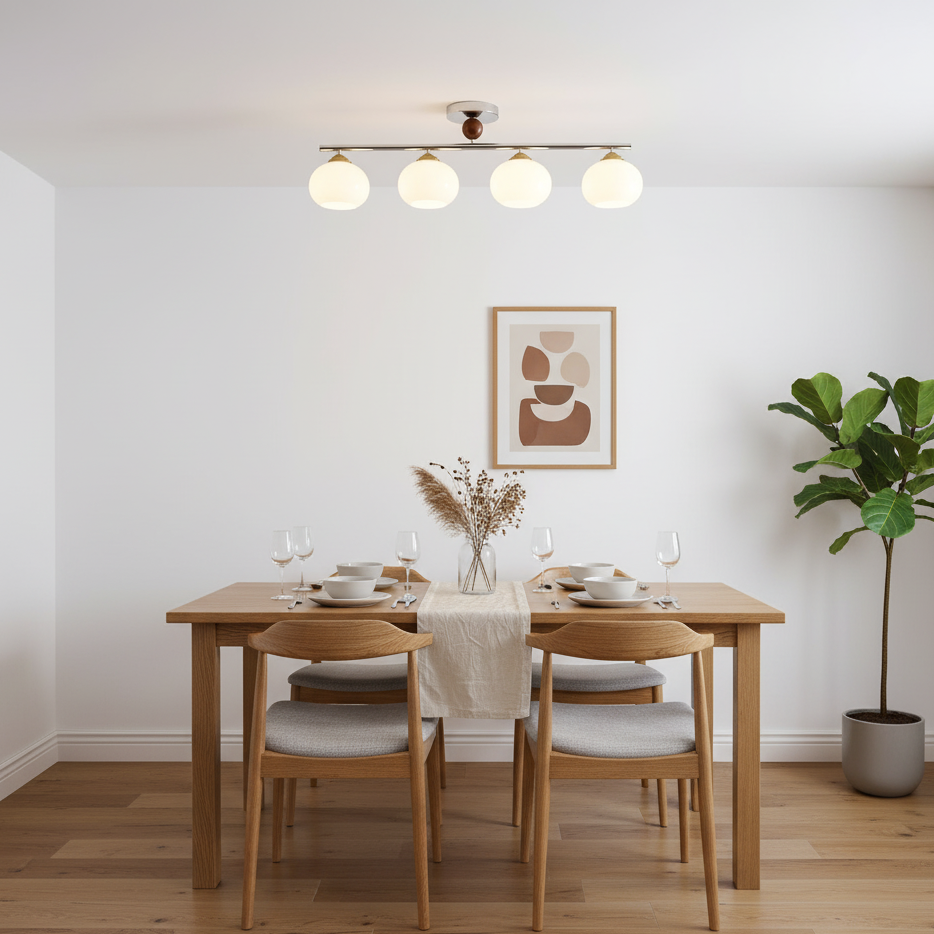Four-Light Linear Island Pendant with Mixed Glass Shades for Kitchen & Dining Room – Metal & Glass Modern Fixture | Thomler