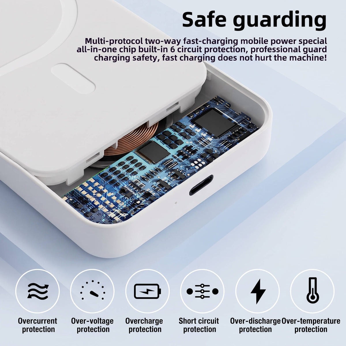 Power bank de carga rápida de 22.5 W, cargador inalámbrico portátil, batería recargable mini para smartphones