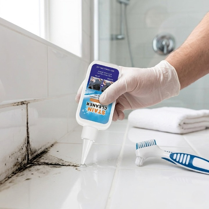 Heavy-Duty Gel Cleaner for Grout and Caulk with Applicator Brush 3.4 fl oz for Showers Kitchens Tiled Surfaces | Thomler