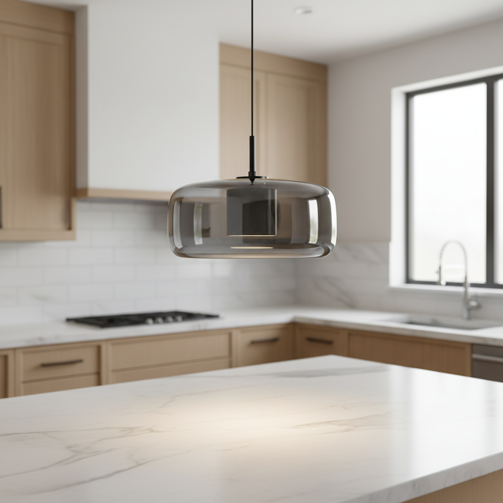 Triple Glass Dome Ceiling Light 15 in Adjustable Height for Kitchen Island Dining Room Modern Hanging Fixture Gray Smoked Finish | Thomler