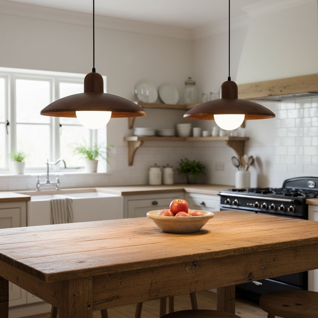 Wood Dome Ceiling Pendant 12 in Walnut Hanging Light for Kitchen Island Dining Table Minimalist Adjustable Cord E27 Socket 110V | Thomler
