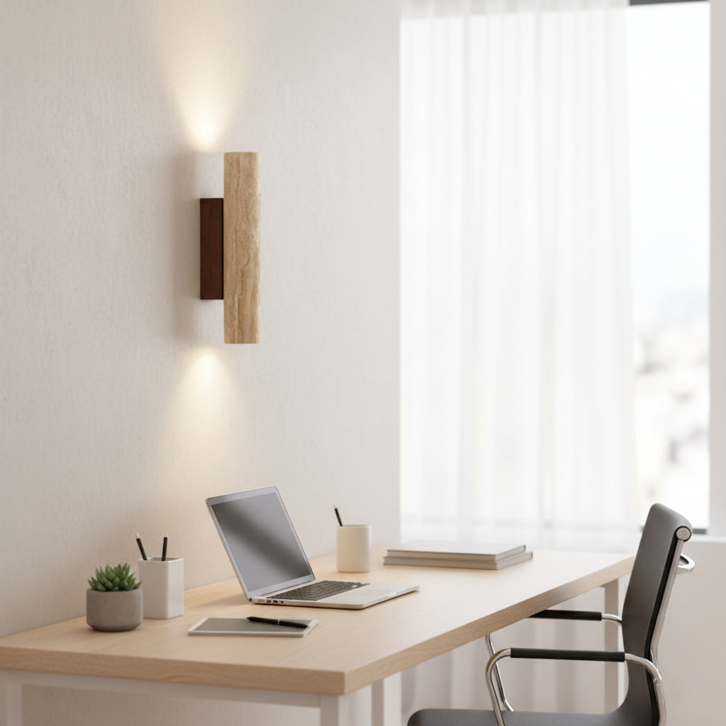 Travertine Stone Sconce Dual-Direction Light 12.6 Inch Vertical Fixture Natural Beige E27 Socket for Bedrooms Hallways Staircases Living Roo | Thomler