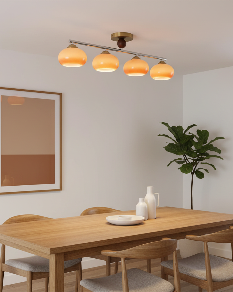 Four-Light Linear Island Pendant with Mixed Glass Shades for Kitchen & Dining Room – Metal & Glass Modern Fixture | Thomler