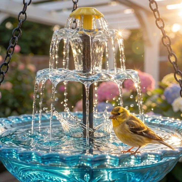 Solar Powered Outdoor Bird Bath with Cascading Water Feature in Glass for Patio and Backyard Wildlife | Thomler
